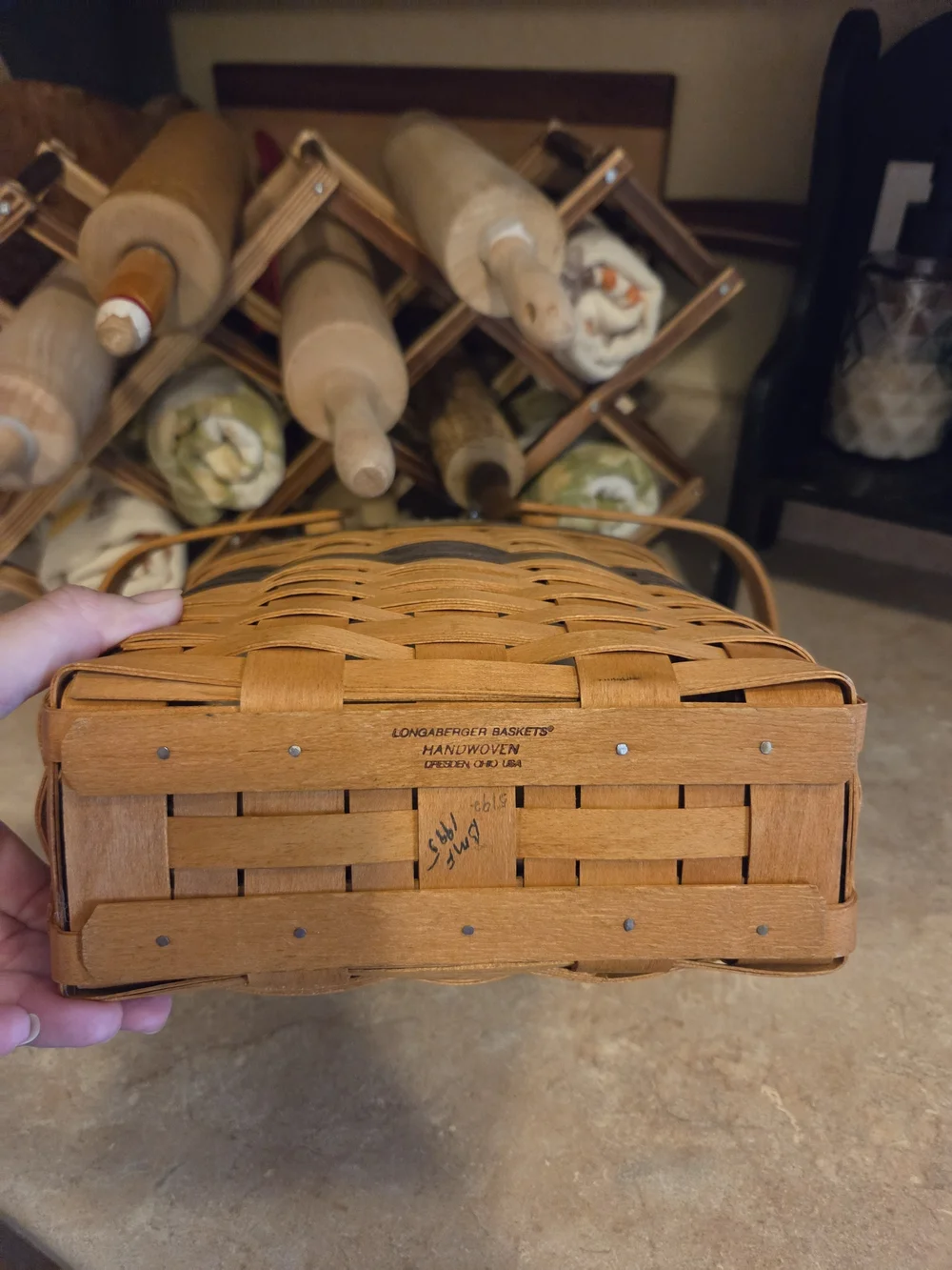 Longaberger Two-Tone Woven Basket in Natural Brown and Dark Brown